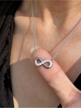 Infinity Pendant Necklace with Cubic Zirconia - Silver